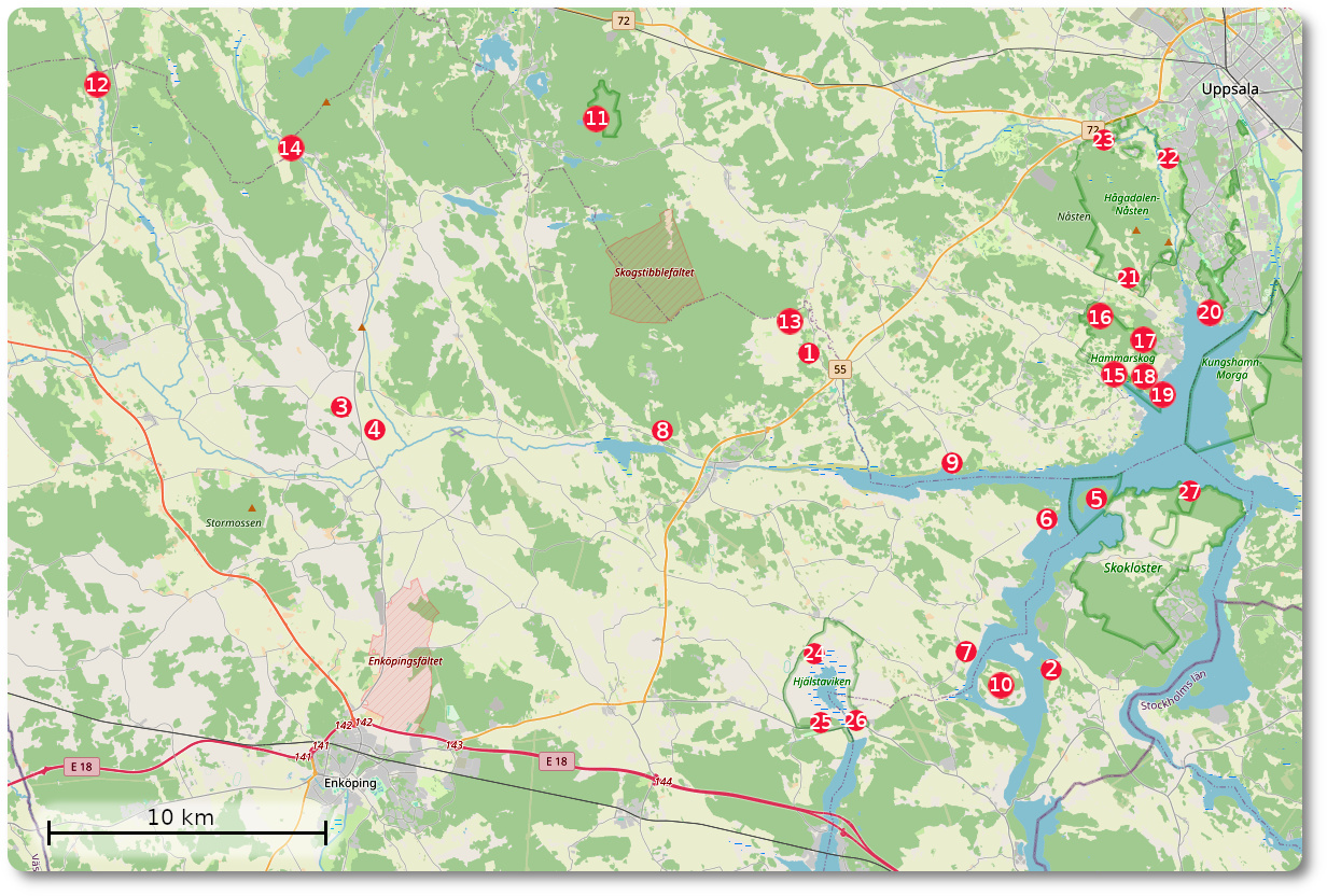 Bild av karta som visar var naturreservaten ligger.